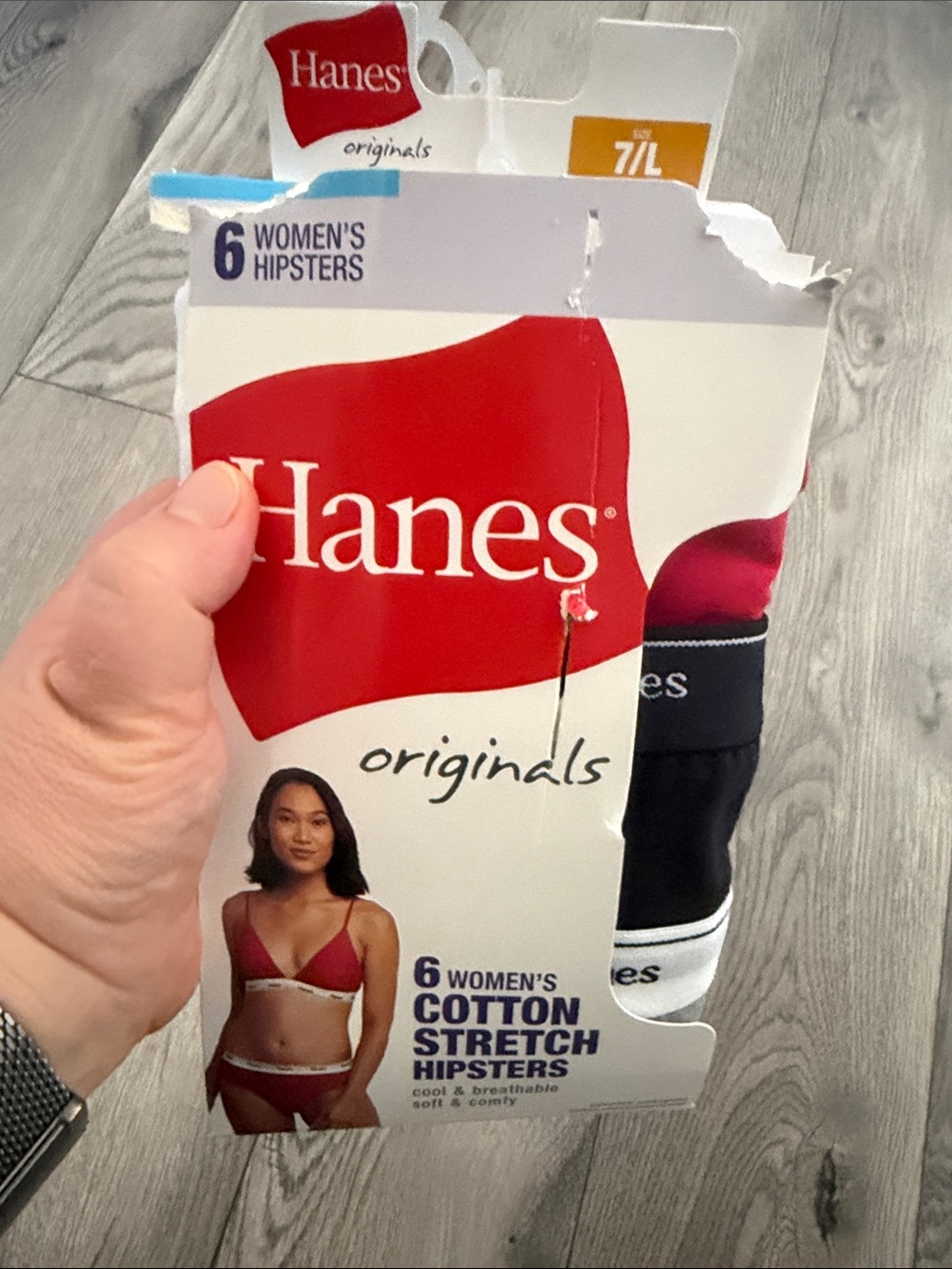 Hanes Originals Women's Cotton Stretch Hipster Underwear 6-Pack Size 7/L NWT